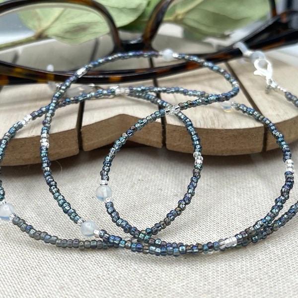 Blue Eyeglass Chain - Gemstone Necklace - Silver Necklace - Eyeglasses Chain - Necklace Glasses - Beaded Necklace - Sunglasses Necklace