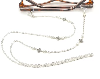 Glasses Chain Lanyard Necklace Reading Glasses Chain White Pearl Chain Anti-Drop Mask Accessories B