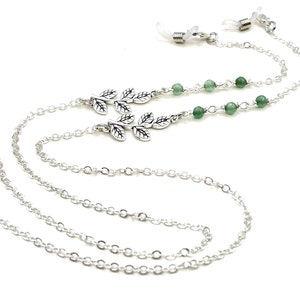 Jade Gemstone Necklace, Green Stone Necklace, Eyeglasses Chain, Silver Leaf Necklace, Eyeglass Holders, Glasses Chain, Sunglasses Necklace image 6