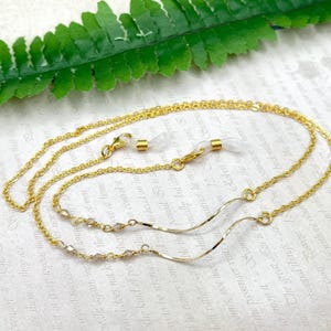 Gold Spiral Charm CZ Eyeglasses Necklace, Dainty Crystal Sunglasses Chain, Delicate Wave Eyeglass Holder, Sunglass Lanyard Grandma Necklace