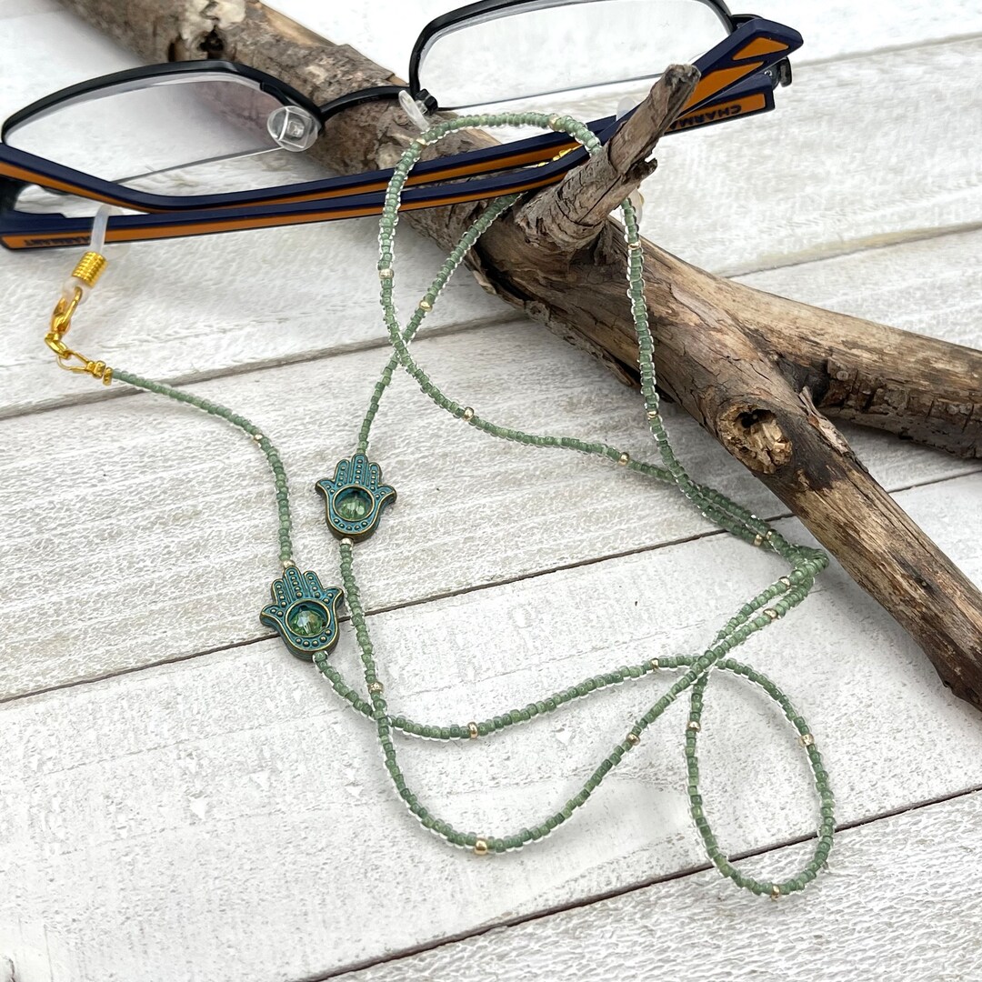Hamasa Sunglass Necklace, Green Eyeglass Necklace, Glasses Chain
