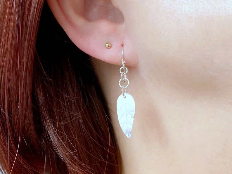 Birthstone Earrings Silver Dangle Earrings Minimalist Earrings Leaf Jewelry Leaf Earrings Gemstone Earrings Charm Earrings