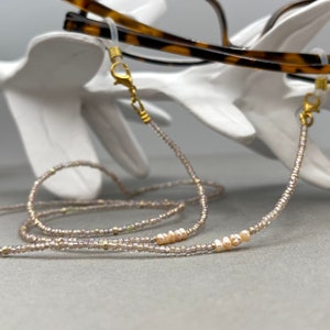 Tiny Pearl Eyeglass Necklace Chain, Gold Beaded Reading Glasses Lanyard, Sunglasses Holder, Grandma Gift, Delicate Pearl Eyeglasses Necklace image 3