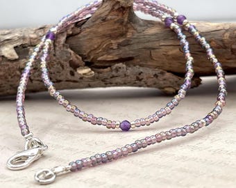Amethyst Gemstone Beaded Choker: Dainty Boho Layering Necklace