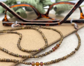 Matte Gold Beaded Eyeglass Chain, Glasses Necklace, Eyeglasses Lanyard, Grandma Necklace Gift, Sunglasses Laces, Birthday Gift for Her