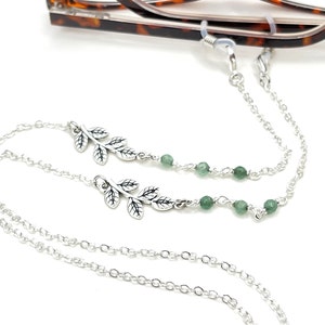 Jade Gemstone Necklace, Green Stone Necklace, Eyeglasses Chain, Silver Leaf Necklace, Eyeglass Holders, Glasses Chain, Sunglasses Necklace image 8
