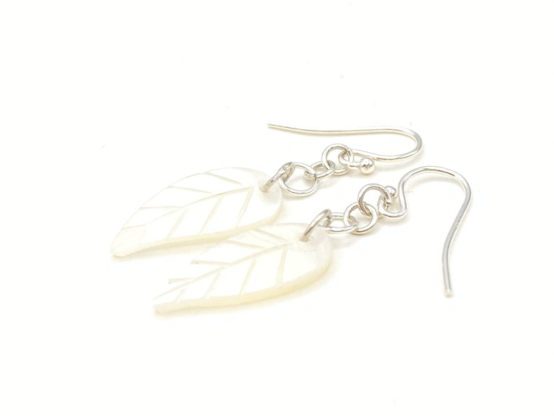 Birthstone Earrings Silver Dangle Earrings Minimalist Earrings Leaf Jewelry Leaf Earrings Gemstone Earrings Charm Earrings