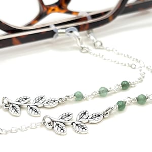 Jade Gemstone Necklace, Green Stone Necklace, Eyeglasses Chain, Silver Leaf Necklace, Eyeglass Holders, Glasses Chain, Sunglasses Necklace image 3