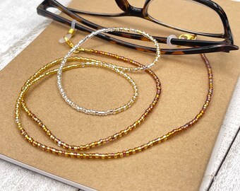 Gold Silver Beaded Eyeglass Necklace, Two Tone Seed Beads Glasses Chain, Eyeglass Holder, Sunglass Necklace, Grandma Gift, Reading Glasses