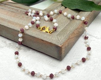 Brown Light Pink Crystal Beaded Choker, Delicate Layering Minimalist Necklace