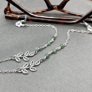 Jade Gemstone Necklace, Green Stone Necklace, Eyeglasses Chain, Silver Leaf Necklace, Eyeglass Holders, Glasses Chain, Sunglasses Necklace image 4