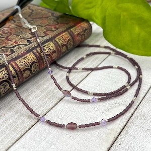 Purple Crystal Beaded Eyeglasses Necklace, Delicate Zirconia Sunglasses Chain, Sunglasses Lanyard, Eyeglass Holders, Grandma Necklace Gift