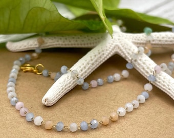 Rainbow Crystal Beaded Choker: Boho Layered Necklace