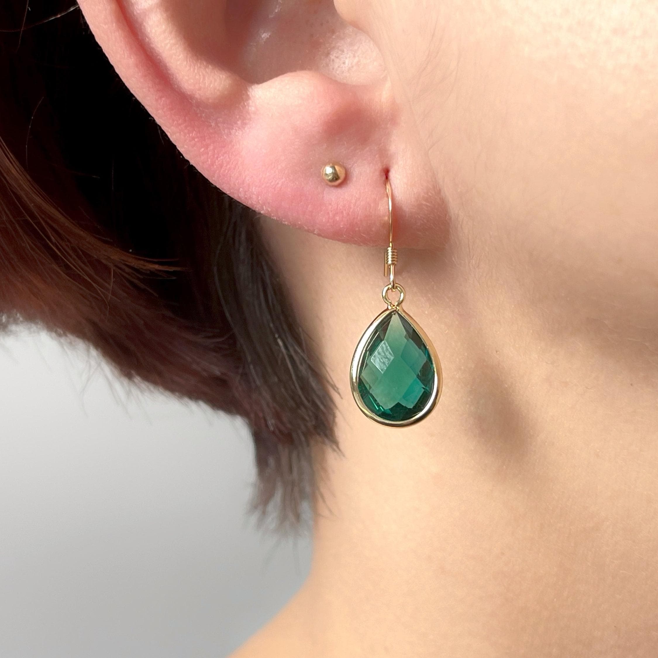 DIAMANTIO 18K Gold Plated Leaf Drop Earrings With Emerald Green Crystal – Statement Elegant Dangle Earrings For Women With Sparkling Cubic Zirconia