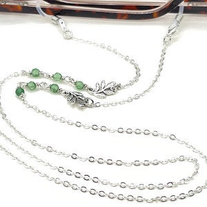 Jade Necklace - Green Gemstone Necklace - Eyeglasses Chain - Leaf Necklace - Eyeglass Holders - Glasses Chain - Sunglasses Necklace