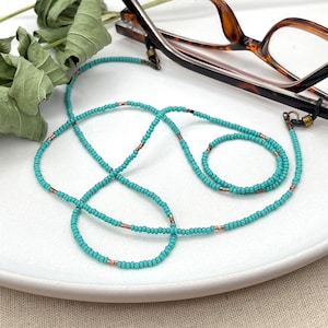 Turquoise Beaded Eyeglasses Chain, Turquoise Eyeglass Lanyard, Sunglasses Chain, Blue Boho Copper Necklace, Grandma Gift, Sunglass Cord