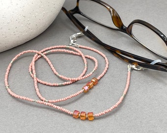 Pink Beaded Reading Glasses Necklace, Cz Eyeglass Chain, Crystal Sunglasses Lanyard, Eyeglasses Necklace, Grandma Gift, Sunglass Holder