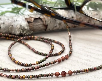 Brown Sunstone Gemstone Beaded Eyeglass Chain, Sunglasses Lanyard, Delicate Eyeglass, Grandma Necklace