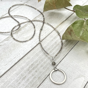 Labradorite Gemstone Beaded Eyeglass Lanyard, Reading Glasses Loop, ID Badge Holder Chain, Grandma Gift