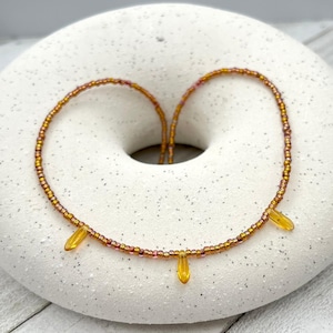 Gold Tiny Beaded Choker Necklace, Delicate Dainty Teardrop Charm Choker, Minimalist Summer Color Layered Crystal Seed Beads Boho Short Chain