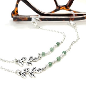 Jade Gemstone Necklace, Green Stone Necklace, Eyeglasses Chain, Silver Leaf Necklace, Eyeglass Holders, Glasses Chain, Sunglasses Necklace image 9