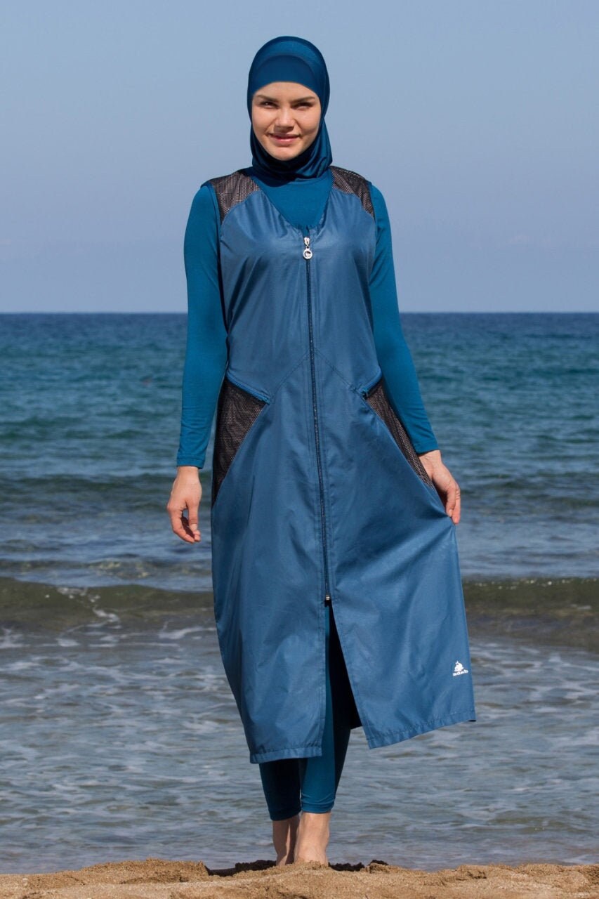 Burkini Femme Musulman - Maillot De Bain Couverture Complète Manches Longues - Modèle 2 Pièces, Hijab Intégré - Plage, Piscine