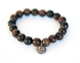 Diamond Silver Peace Sign Bracelet