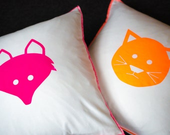 Neon Blue Fox Pillow Cover Nursery Pillow Kid S Pillow Etsy