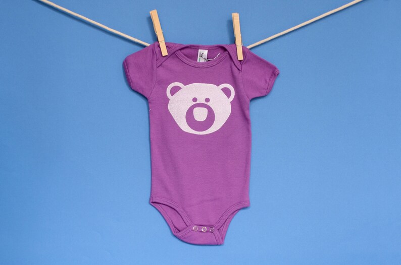Organic Cotton Bear Onesie in Purple 0-3 Months