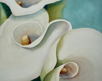 Modern Floral Watercolor Wall Art, Calla Lily Art Print, Floral Painting, Tropical Flowers Watercolor, Small Artwork for Housewarming Gift