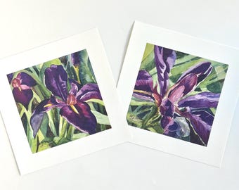 Purple Iris Watercolor Prints, Floral Botanical Art, Set of 2