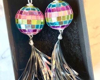 Boucles d'oreilles pendantes boule disco