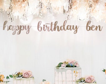 HAPPY BIRTHDAY NAME Banner,Rose Gold banner, 100th day banner,Custom name banner,Happy Birthday Custom "Name" Banner,name banner,Dohl Banner