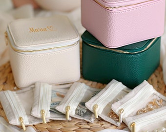 Vegan Leather Travel Jewelry Storage Box + 6 Velvet Bags, Portable Travel Box, Jewelry Box Storage Necklace Earrings Bracelet Storage