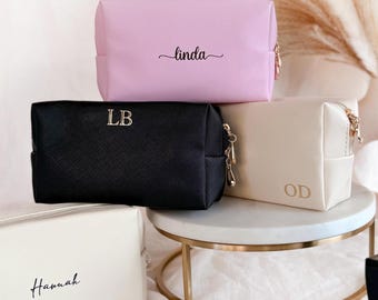 Personalized Makeup Bag, Leather Cosmetic Bag, Toiletry Bag, Custom bridesmaid Proposal, Personalized Cosmetic pouch, Bridesmaid Gift Ideas