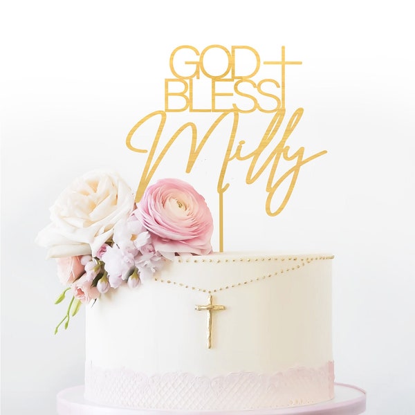 God Bless Cake Toppers, First Communion Topper, Baptism Topper, Custom Religious Cake Topper, God Bless Name Topper,Confirmation Cake Topper