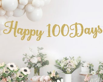 happy 100th day,happy 100days banner,100thday party,Happy 100years old banner,Gold Glitter party decorations,custom birthday banner,garland