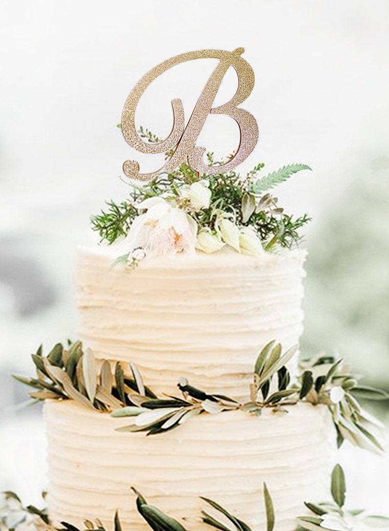 Monogram Glitter Cake Topper Rose Gold Monogram Cake Etsy