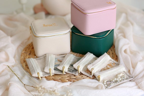 Vegan Leather Travel Jewelry Storage Box Velvet Bags, Portable