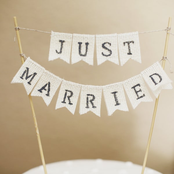 Adorno para tarta de bodas Just Married, pancarta rústica para tarta, adornos rústicos para tartas, tarta de bodas, adorno para tarta de bodas, pancarta para tarta de bodas, accesorio fotográfico