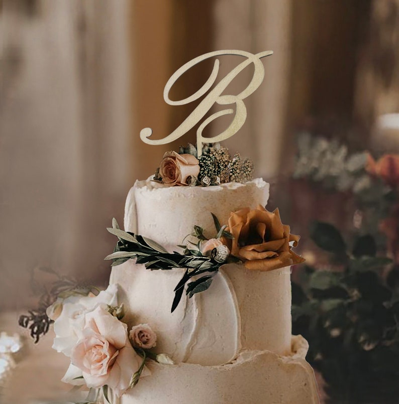Monogram cake topper,Rose Gold Monogram cake toppers,Initial Cake Topper ,Wedding Cake Topper Rustic Wedding Topper Monogram Letter, initial image 2