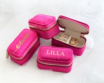 Mini Jewelry Box,Small Ring Case,Bridesmaid Gift, Barbie Pink Gift,Custom Jewelry Box,Travel Jewelry Case, Mothers day Gift