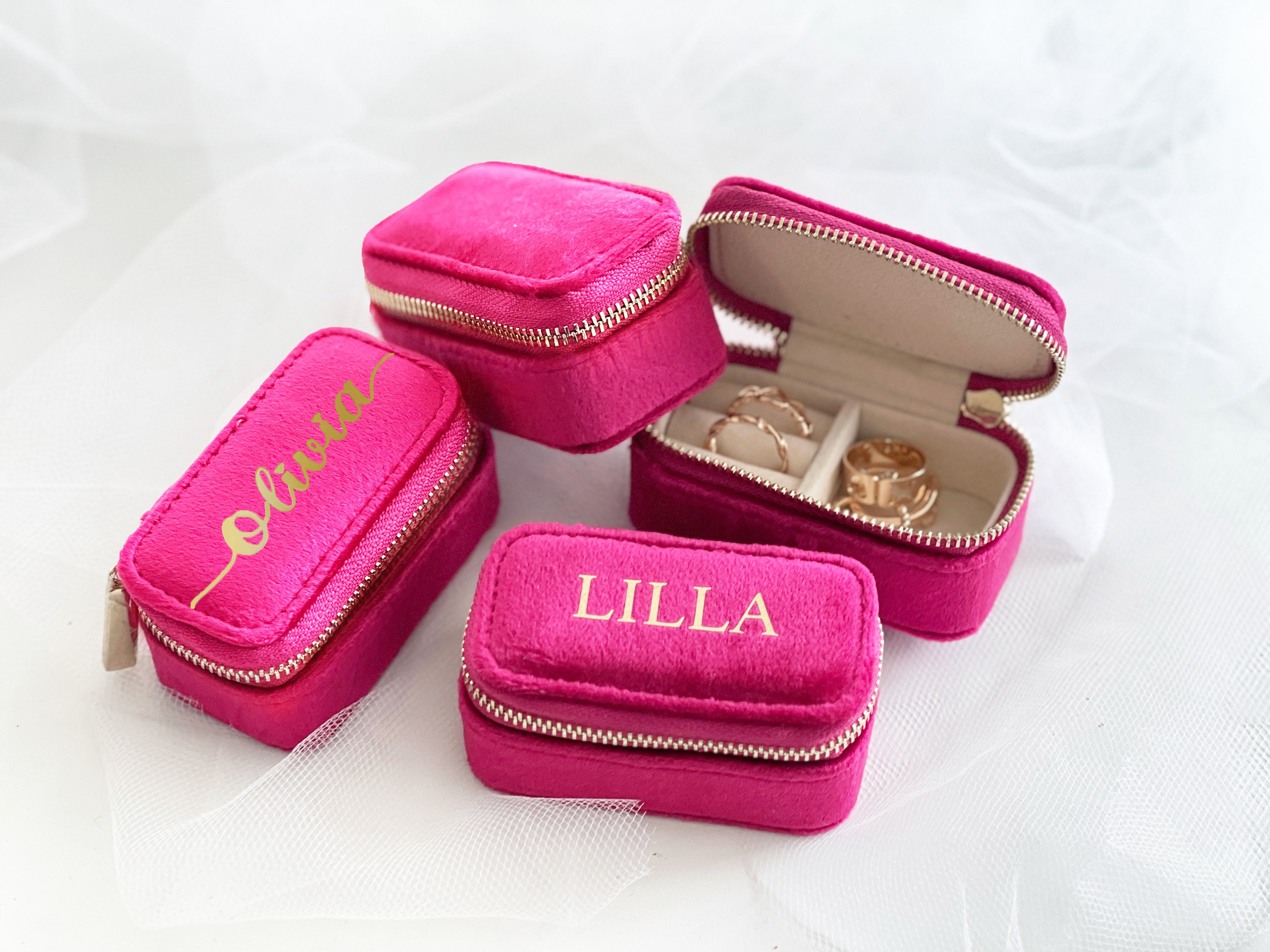 Mini Jewelry Box,Small Ring Case,Bridesmaid Gift, Barbie Pink Gift,Custom Jewelry Box,Travel Jewelry Case, Mothers day Gift