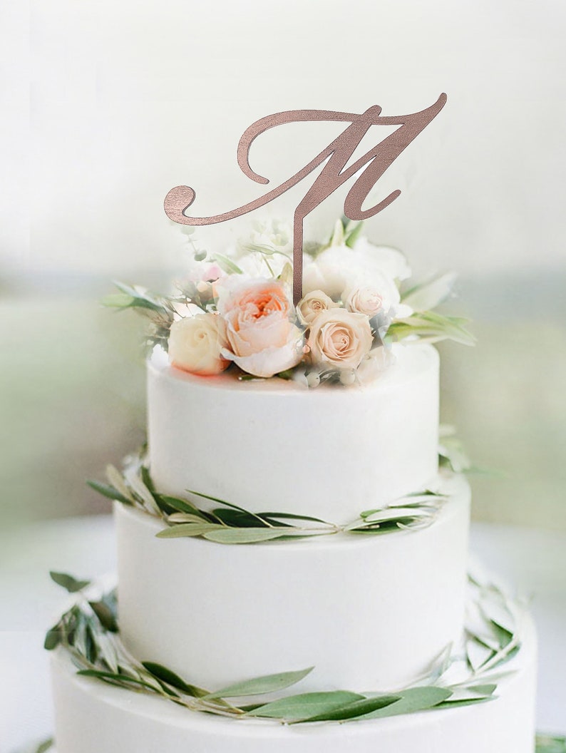 Monogram cake topper,Rose Gold Monogram cake toppers,Initial Cake Topper ,Wedding Cake Topper Rustic Wedding Topper Monogram Letter, initial image 1