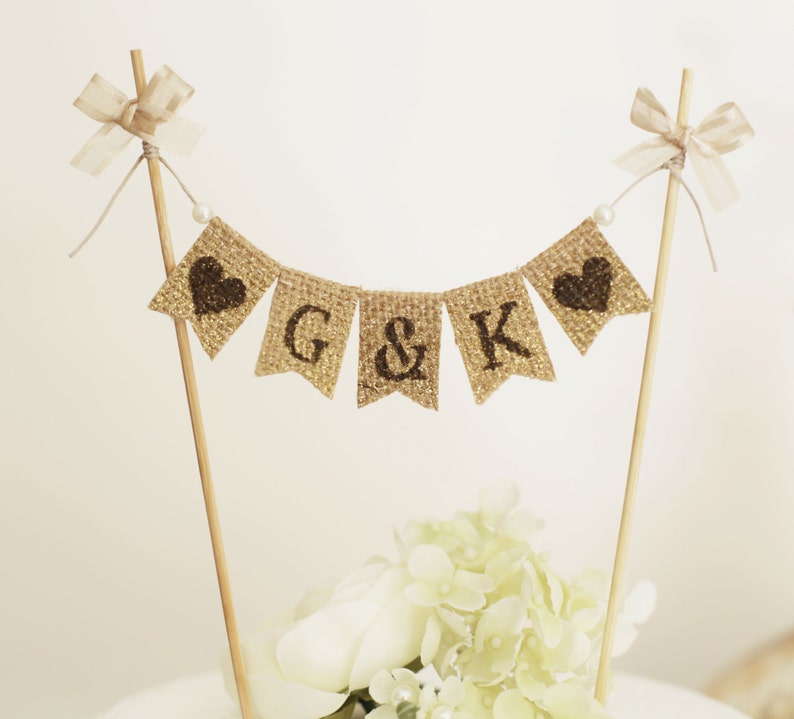 Personalized Cake Toppers,Customized Rustic Cake Toppers, Rustic wedding Monogram Cake Topper,Initial Wedding Cake Pick,Monogram Cake Topper image 1