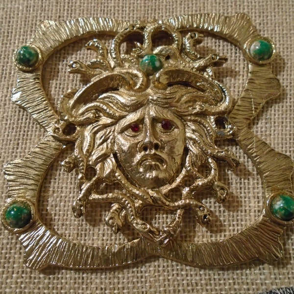 Large Vintage Medusa Pendant In Gold Tone