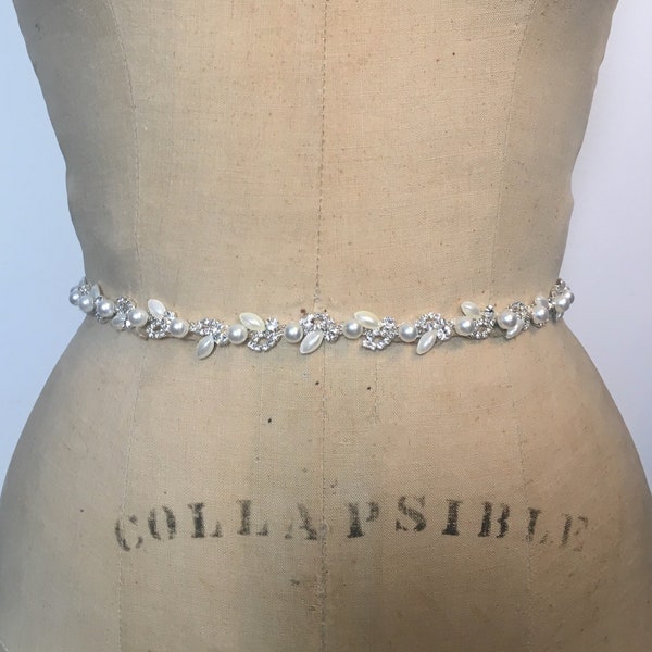 Pearl Bridal Sash-Pearl Bridal Belt-Bridesmaid Belt Pearl-Bridesmaid Sash Pearl-Pearl Rhinestone Bridal Sash Belt-Beaded Wedding dress Sash