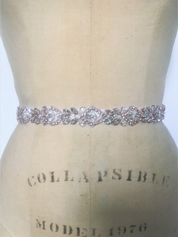 Bridal Belt Rose Gold-Bridal Sash Rose Gold-Bridesmaid Belt Rose Gold-Art Deco Bridal Sash Belt Rose Gold-rhinestone Belt-Wedding Dress Belt