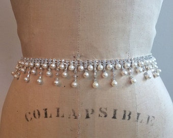 Sale Bridal Belt Pearl-Bridal Sash Pearl-Bridesmaid Belt-Bridesmaid Sash-Beaded Rhinestone Crystal Wedding Belt-Unique Fringe bridal belt