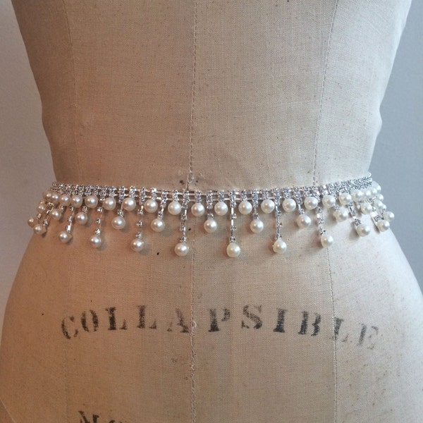 Bridal Belt Pearl-Bridal Sash Pearl-Bridesmaid Belt-Bridesmaid Sash-Beaded Rhinestone Crystal Wedding Belt Sash-Unique Fringe bridal belt